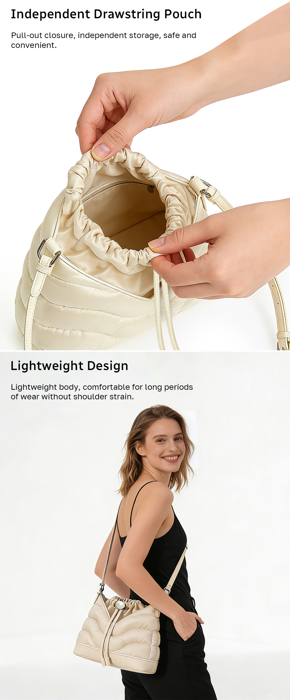 Nimbus Wave Quilted Bucket Bag Two in One PSB-0103 Features