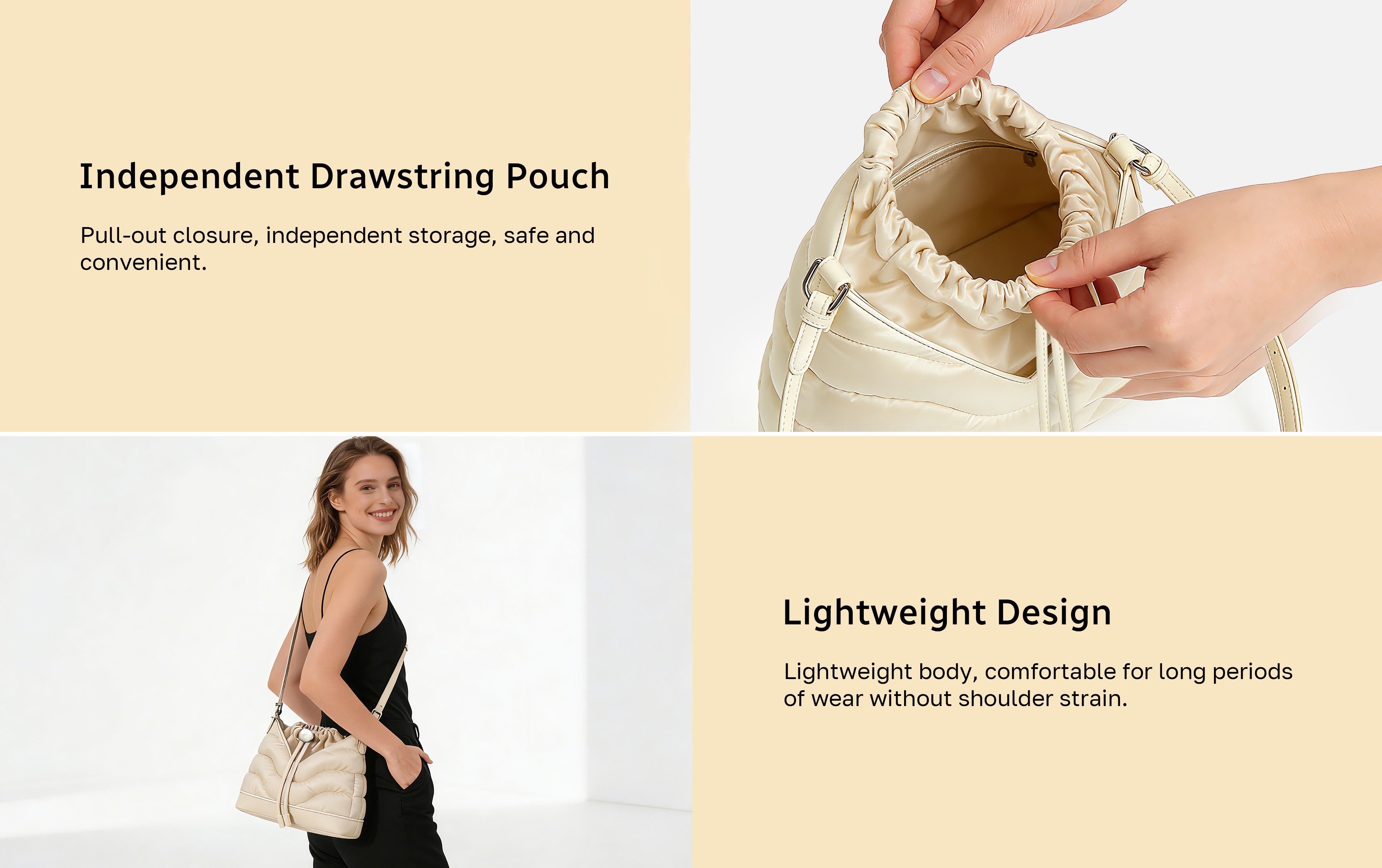 Nimbus Wave Quilted Bucket Bag Two in One PSB-0103 Features