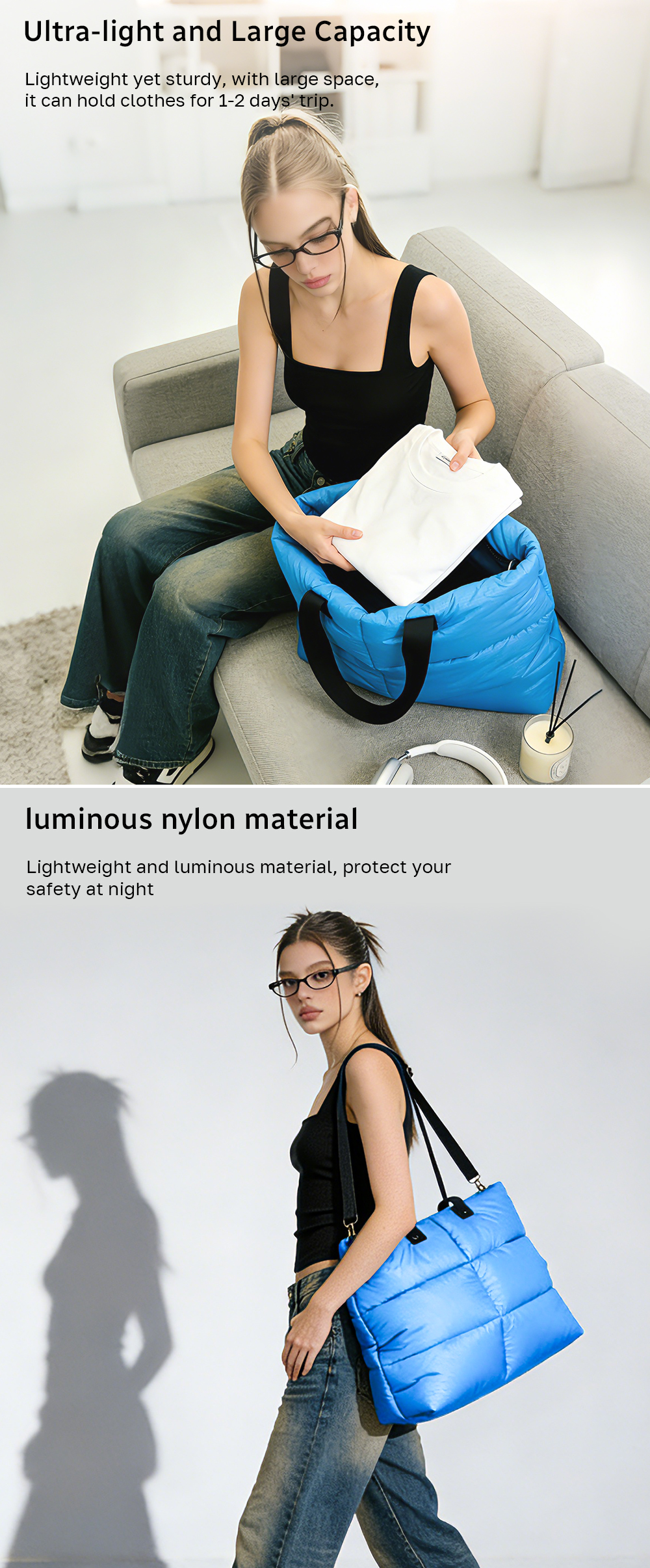 Oversize Luminous Puffy Travel Tote Bag PTB-0087-YG Features