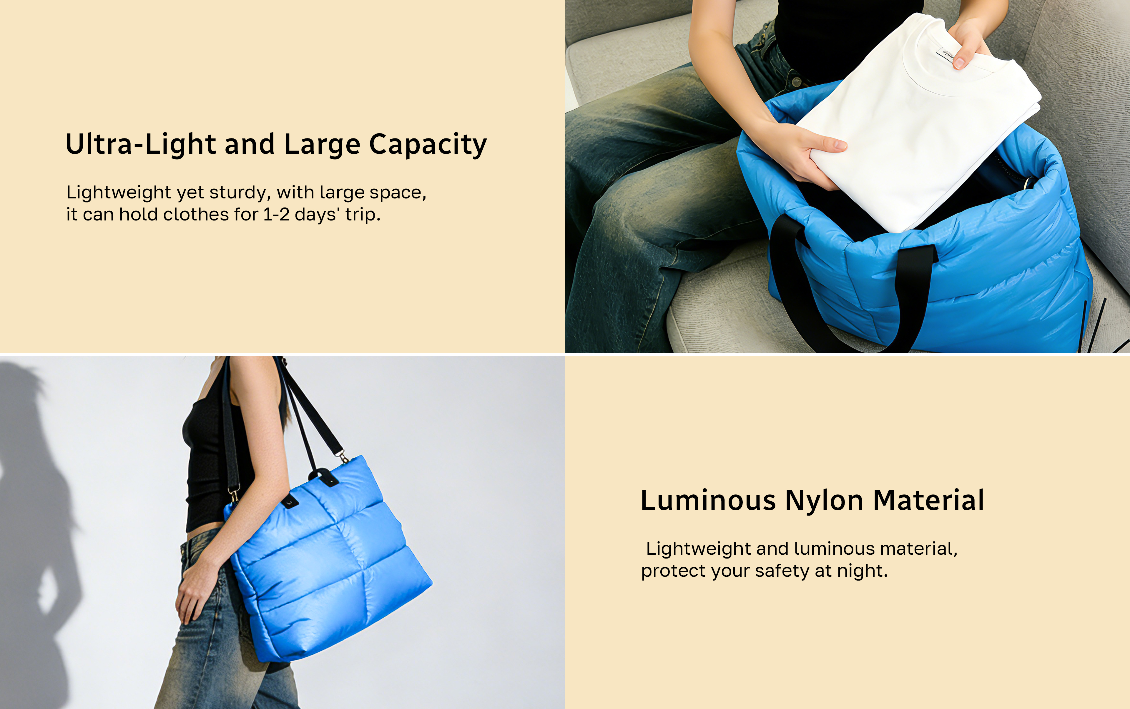 Oversize Luminous Puffy Travel Tote Bag PTB-0087-YG Features